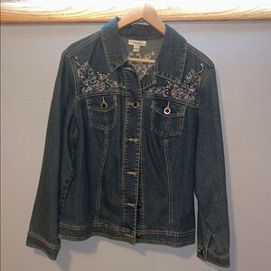 Dress Barn Dark Blue Embroidered Jean Jacket